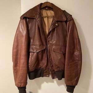 Schott leather bomber style jacket with removable fur collar